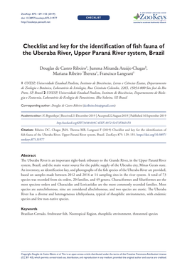 Checklist and Key for the Identification of Fish Fauna of the Uberaba River