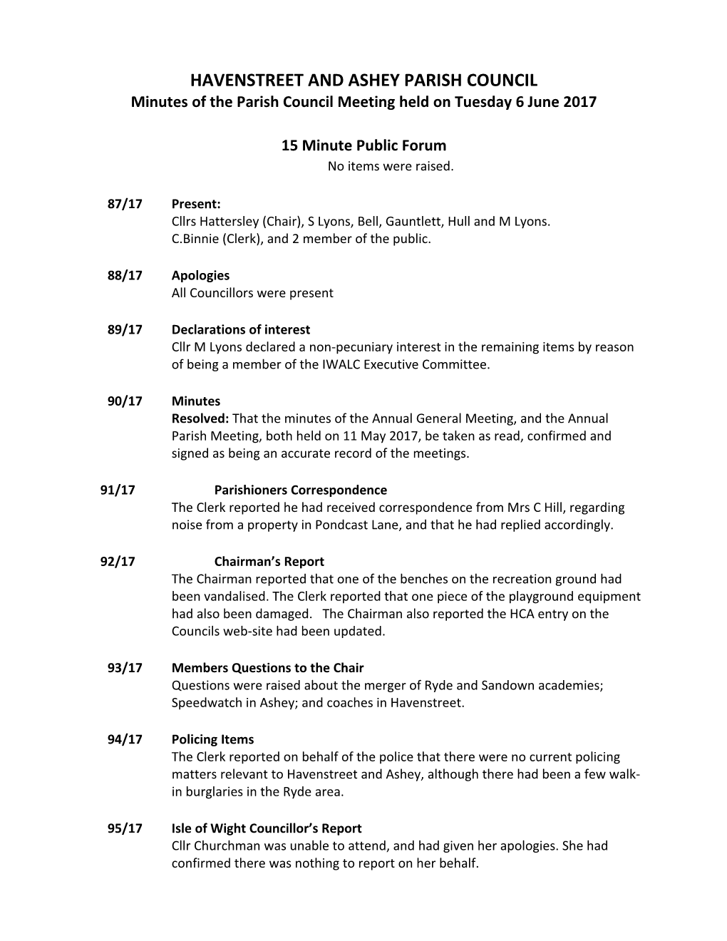 Havenstreet and Ashey Parish Council