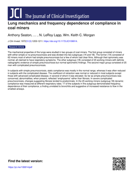 Lung Mechanics and Frequency Dependence of Compliance in Coal Miners