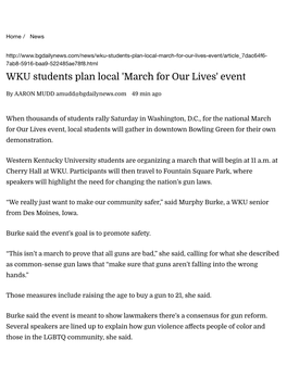 WKU Students Plan Local 'March for Our Lives' Event