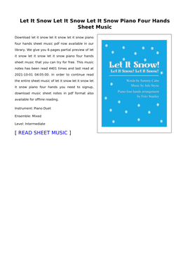 Sheet Music of Let It Snow Let It Snow Let It Snow Piano Four Hands You Need to Signup, Download Music Sheet Notes in Pdf Format Also Available for Offline Reading