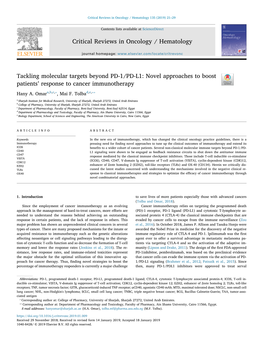 Tackling Molecular Targets Beyond PD-1/PD-L1 Novel Approaches To