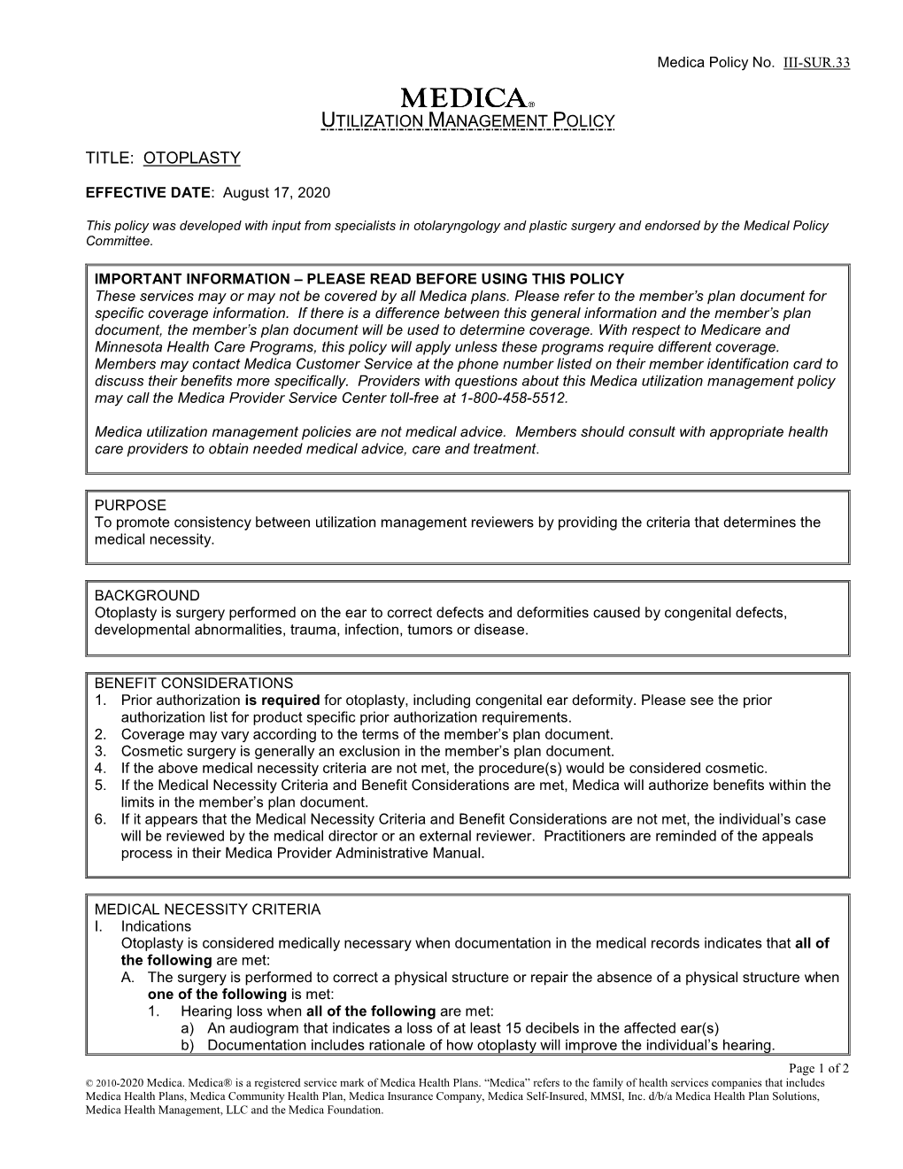 Utilization Management Policy Title: Otoplasty