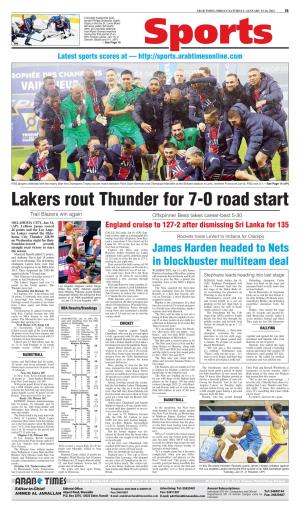 Lakers Rout Thunder for 7-0 Road Start