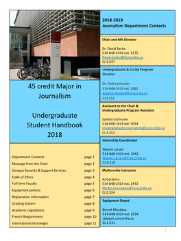 2018 Journalism Undergraduate Student Handbook