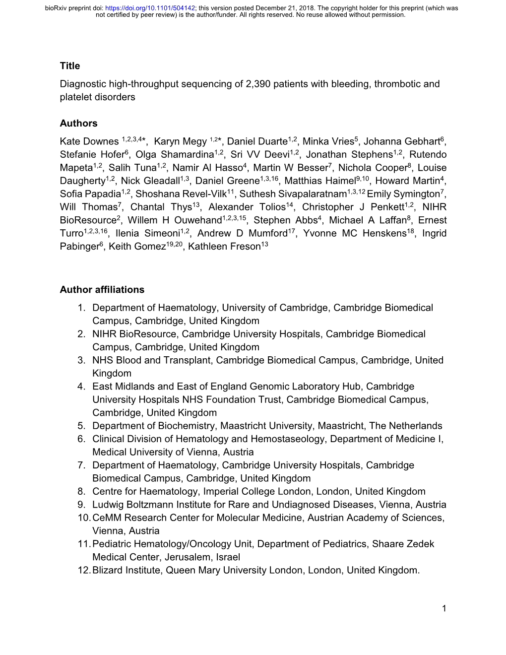 Diagnostic High-Throughput Sequencing of 2,390 Patients with Bleeding, Thrombotic and Platelet Disorders