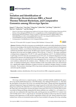 Isolation and Identification of Microvirga Thermotolerans HR1, A