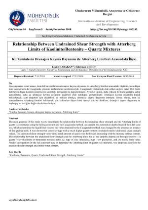 Relationship Between Undrained Shear Strength with Atterberg Limits of Kaolinite/Bentonite – Quartz Mixtures