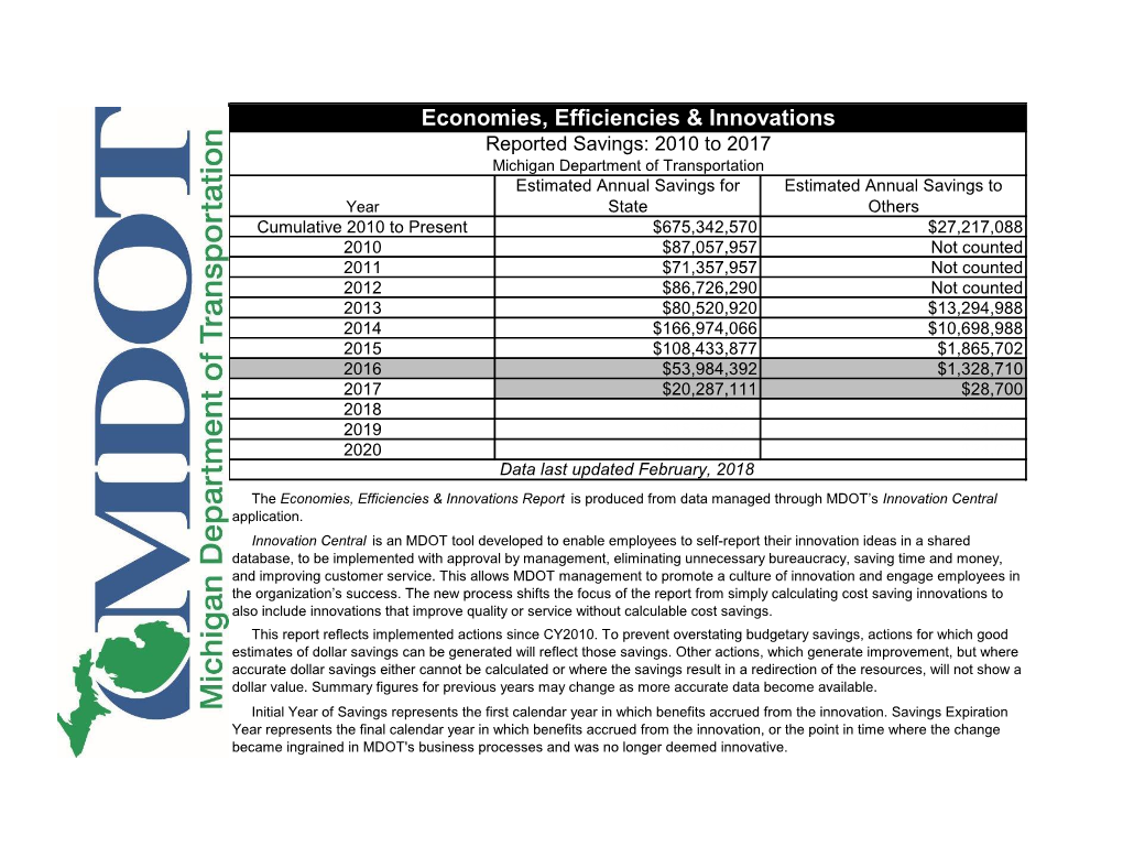 Economies, Efficiencies & Innovations Report