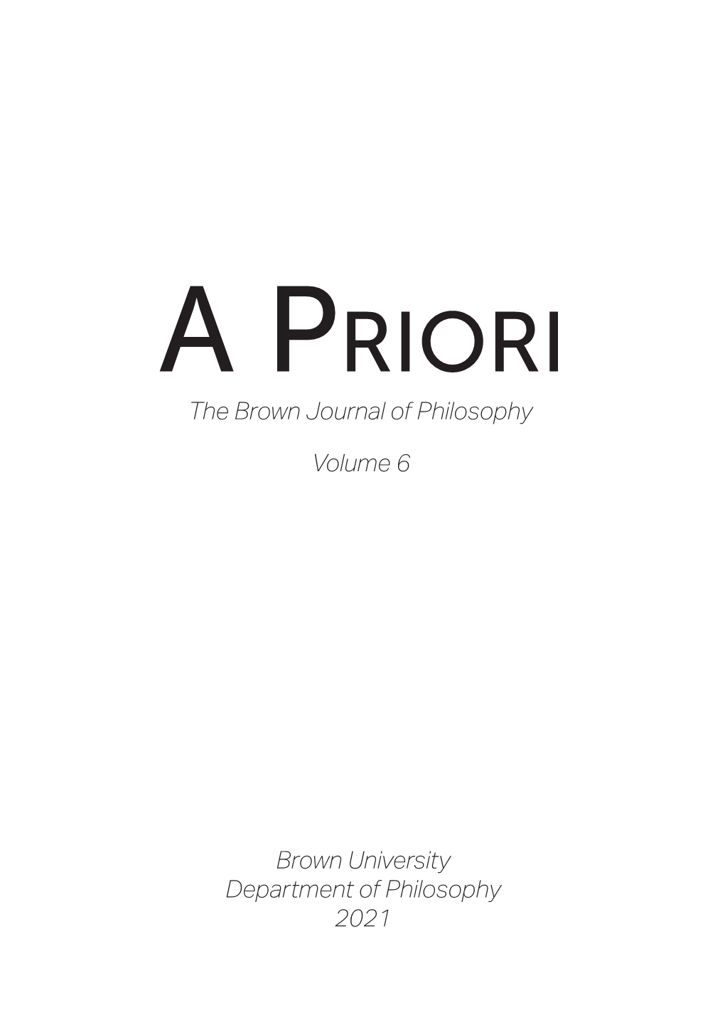 A Priori Volume 6