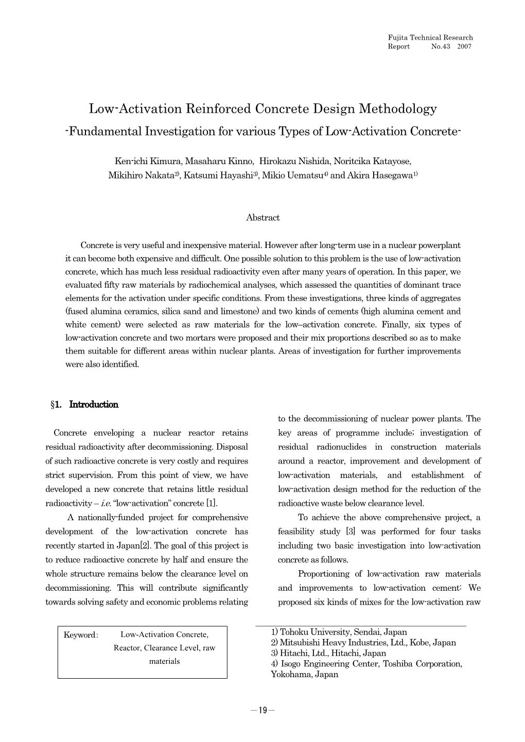 Low-Activation Reinforced Concrete Design Methodology -Fundamental Investigation for Various Types of Low-Activation Concrete