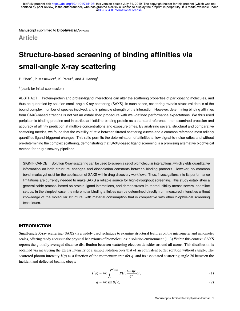 Structure-Based Screening of Binding Affinities Via Small-Angle X-Ray