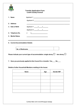 Transfer Application Form Louth County Council