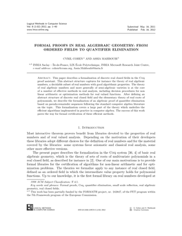 Formal Proofs in Real Algebraic Geometry: from Ordered Fields to Quantifier Elimination