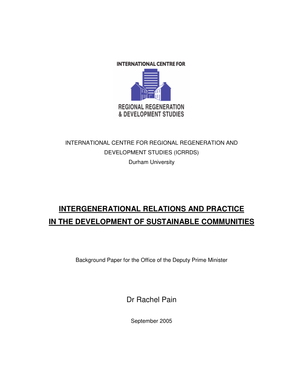 Intergenerational Relations and Practice in the Development of Sustainable Communities