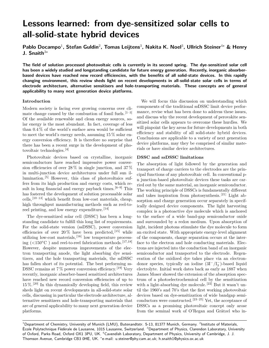 From Dye-Sensitized Solar Cells to All-Solid-State Hybrid Devices