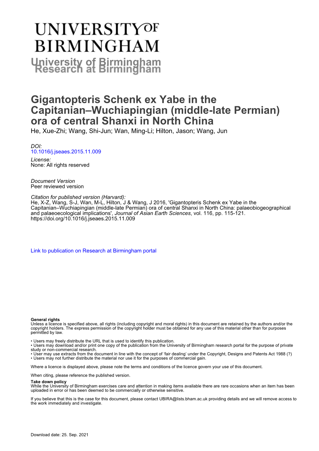 University of Birmingham Gigantopteris Schenk Ex Yabe in the Capitanian–Wuchiapingian