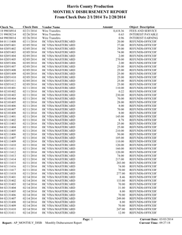 February 2014 Monthly Disbursement Report