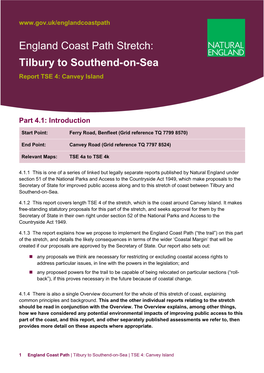 England Coast Path Stretch: Tilbury to Southend-On-Sea Report TSE 4: Canvey Island