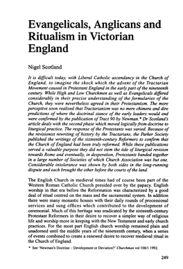 Evangelicals, Anglicans and Ritualism in Victorian England