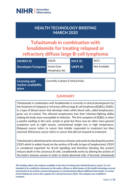 Tafasitamab in Combination with Lenalidomide for Treating Relapsed Or Refractory Diffuse Large B-Cell Lymphoma