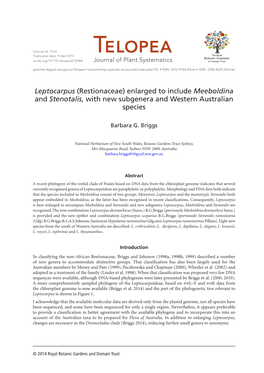 Leptocarpus (Restionaceae) Enlarged to Include Meeboldina and Stenotalis, with New Subgenera and Western Australian Species