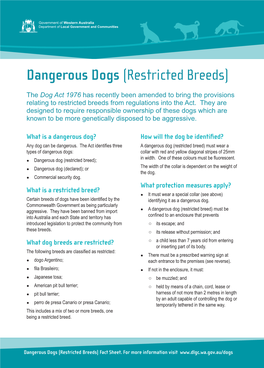 Dangerous Dogs ( Restricted Breeds ) Fact Sheet