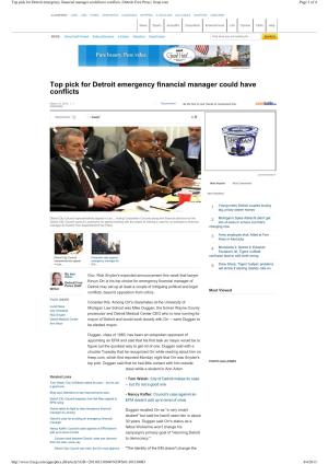 Top Pick for Detroit Emergency Financial Manager Could Have Conflicts | Detroit Free Press | Freep.Com Page 1 of 4