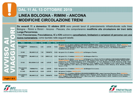 Linea Bologna - Rimini - Ancona Modifiche Circolazione Treni