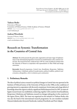 Research on Systemic Transformation in the Countries of Central Asia