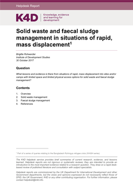 Solid Waste and Faecal Sludge Management in Situations of Rapid, Mass Displacement1