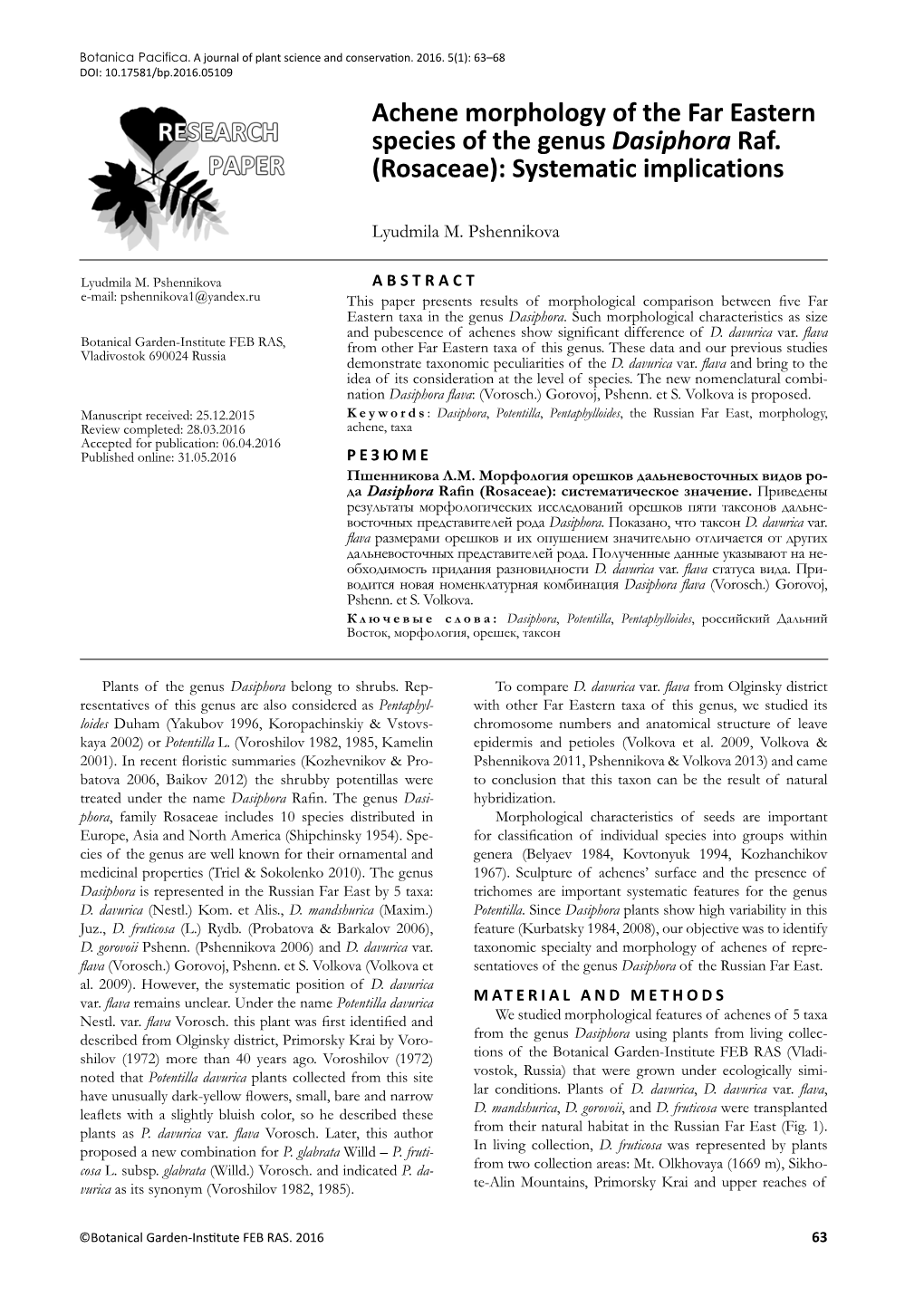 Rosaceae): Systematic Implications