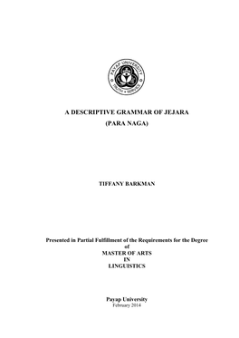 Para Naga; a Descriptive Grammar of Jejara