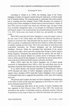 Birdobserver15.4 Page180-184 Status of the Curlew Sandpiper in Massachusetts George W. Gove.Pdf