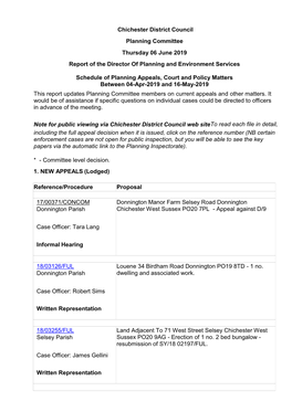 Chichester District Council Planning Committee Thursday 06 June 2019