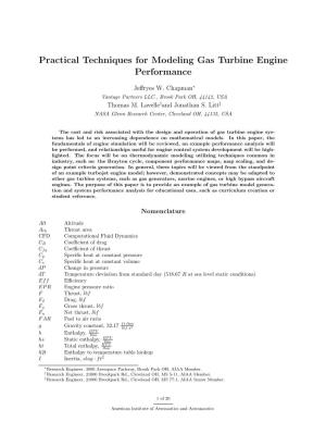 Practical Techniques for Modeling Gas Turbine Engine Performance