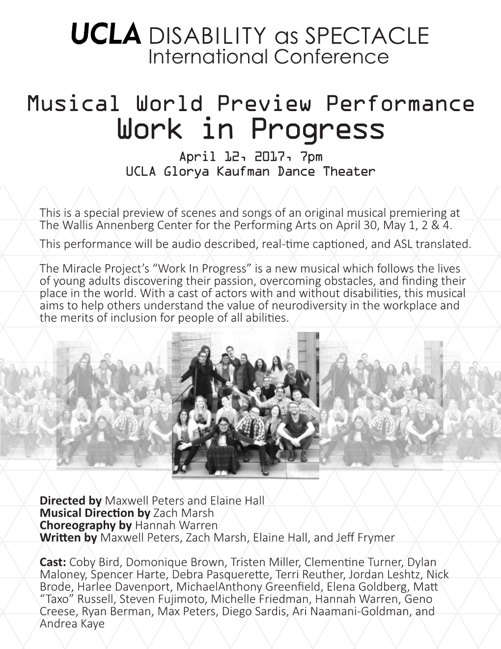 Work in Progress April 12, 2017, 7Pm UCLA Glorya Kaufman Dance Theater