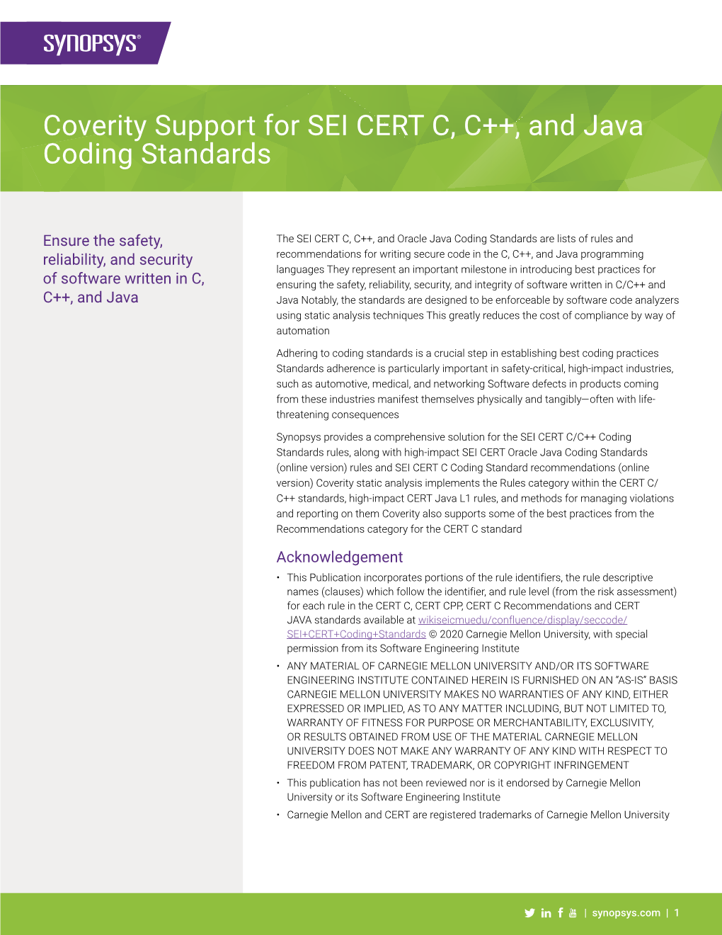 Coverity Support for SEI CERT C, C++, and Java Coding Standards