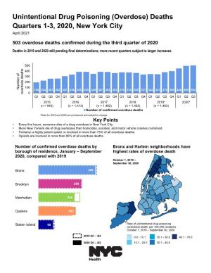 (Overdose) Deaths Quarters 1-3, 2020, New York City April 2021