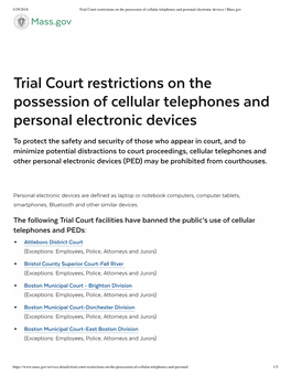 Trial Court Restrictions on the Possession of Cellular Telephones and Personal Electronic Devices | Mass.Gov