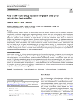 Male Condition and Group Heterogeneity Predict Extra-Group Paternity in a Neotropical Bat