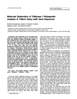 Molecular Systematics of Trilliaceae 1. Phylogenetic Analyses of Trillium Using Mafk Gene Sequences