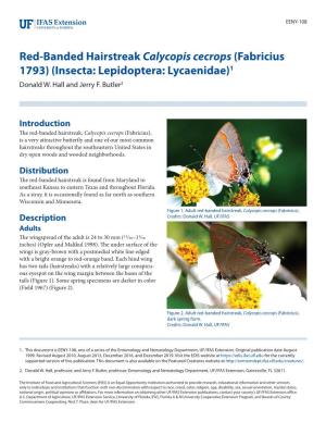Red-Banded Hairstreak Calycopis Cecrops (Fabricius 1793) (Insecta: Lepidoptera: Lycaenidae)1 Donald W