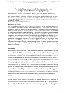 The Ataxin-1 Interactome Reveals Direct Connection with Multiple Disrupted Nuclear Transport Pathways