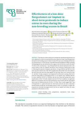 Effectiveness of a Low-Dose Norgestomet Ear Implant in Short-Term Protocols to Induce Estrus in Ewes During