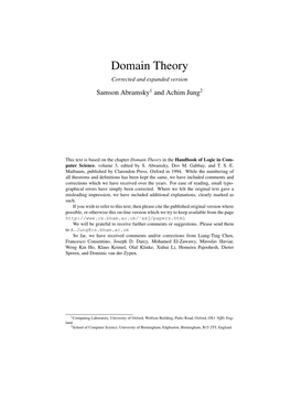 Domain Theory Corrected and Expanded Version Samson Abramsky1 and Achim Jung2