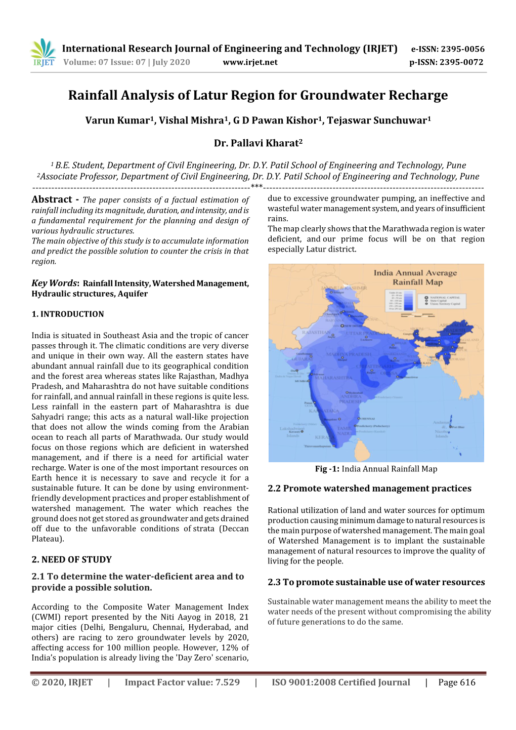 Rainfall Analysis of Latur Region for Groundwater Recharge