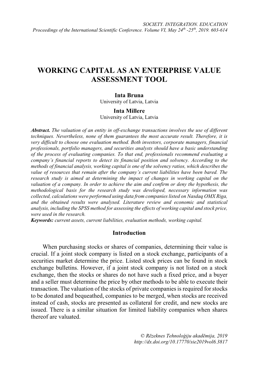 Working Capital As an Enterprise Value Assessment Tool