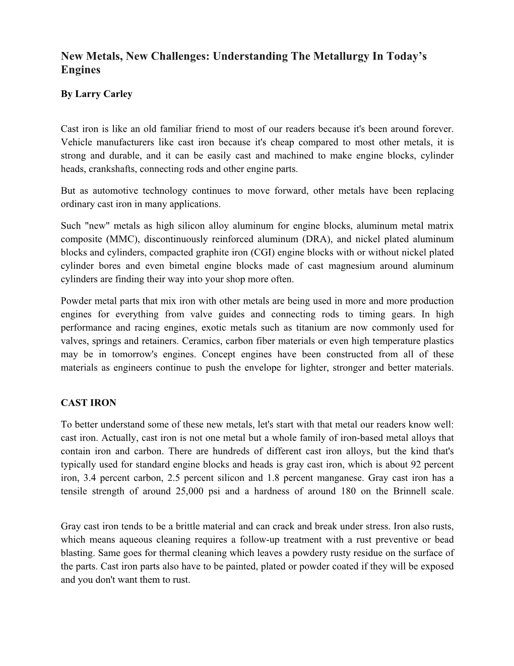 Understanding the Metallurgy in Today's Engines