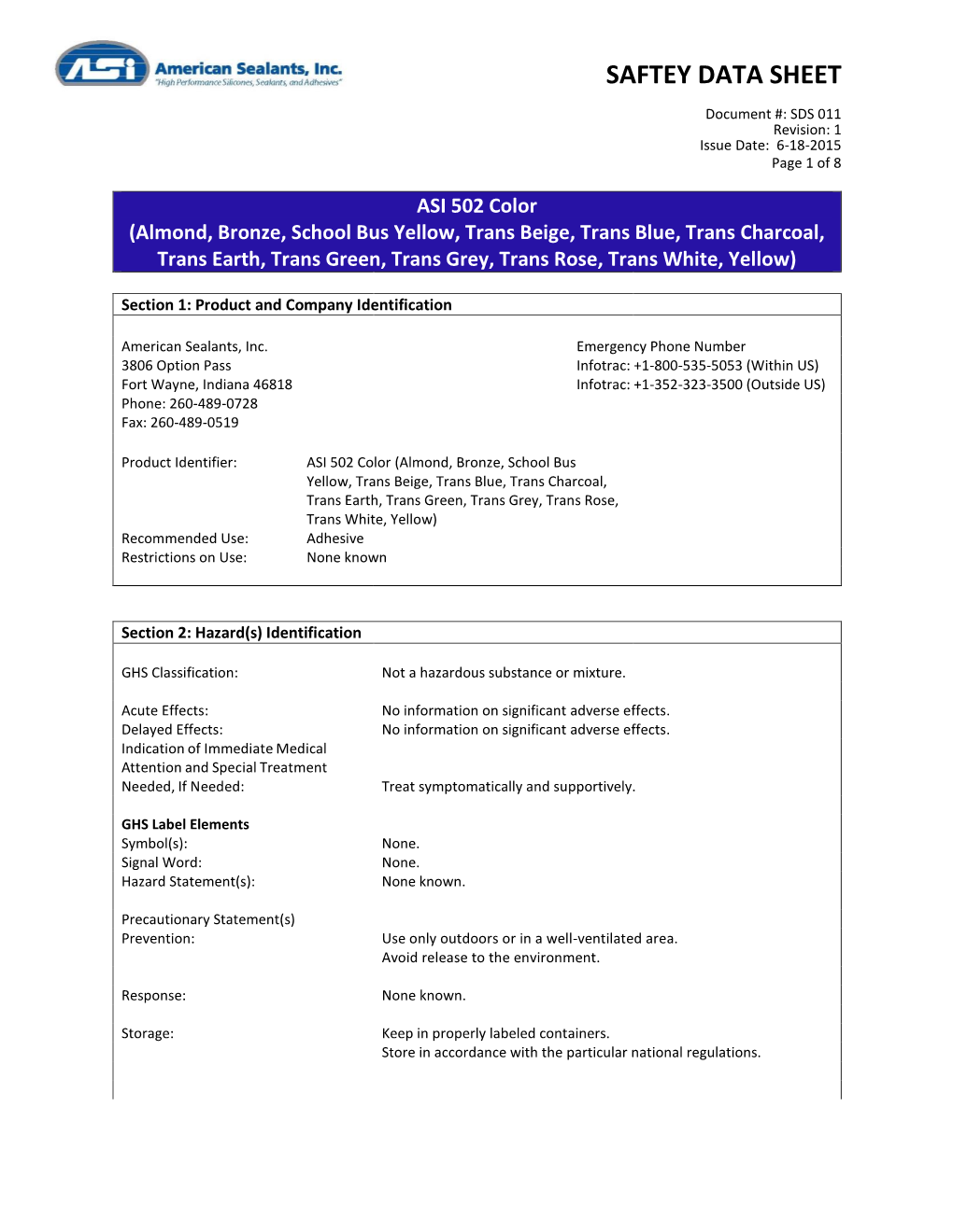 Saftey Data Sheet